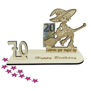Geldgeschenk 70 Geburtstag | Geschenkidee für 16, 18, 20, 30, 40, 50, 60, 70 | Geburtstagskarte & Verpackung | Jubiläum | Kleine Hexe