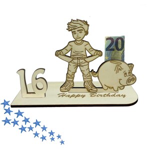 Geldgeschenk 16 Geburtstag | Geschenkidee für 16, 18, 20, 30, 40, 50, 60, 70 | Geburtstagskarte & Verpackung | Jubiläum | Junge | No money