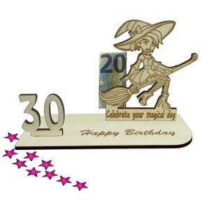 Geldgeschenk 30 Geburtstag | Geschenkidee für 16, 18, 20, 30, 40, 50, 60, 70 | Geburtstagskarte & Verpackung | Jubiläum | Kleine Hexe