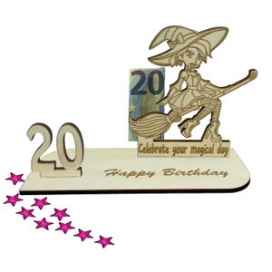 Geldgeschenk 20 Geburtstag | Geschenkidee für 16, 18, 20, 30, 40, 50, 60, 70 | Geburtstagskarte & Verpackung | Jubiläum | Kleine Hexe