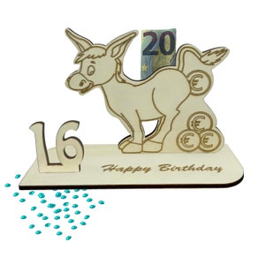 Geschenk zum 16 Geburtstag Geldgeschenk 16 18 20 30 40 50 60 70 Goldesel