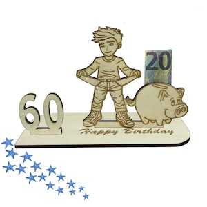 Geldgeschenk 60 Geburtstag | Geschenkidee für 16, 18, 20, 30, 40, 50, 60, 70 | Geburtstagskarte & Verpackung | Jubiläum | Junge | No money