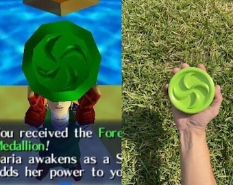 3D Printed The legend of Zelda Forest Medallion from Ocarina of Time on Nintendo N64 64 | 1:1 lifesize size | Great for gift or collection