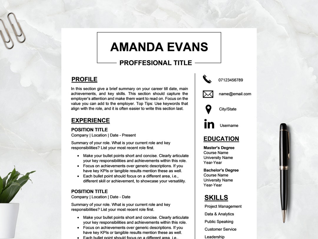 Professional Resume Template for Word, Mac Pages & Google Docs, Modern ...