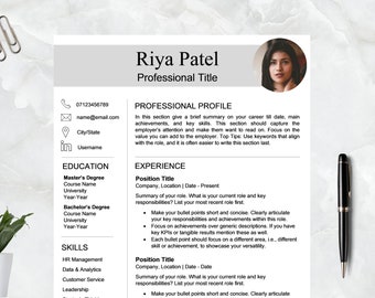 Resume Template with Photo, Professional Modern Resume for Word, Mac Pages & Google Docs, CV, Cover Letter and Reference Template