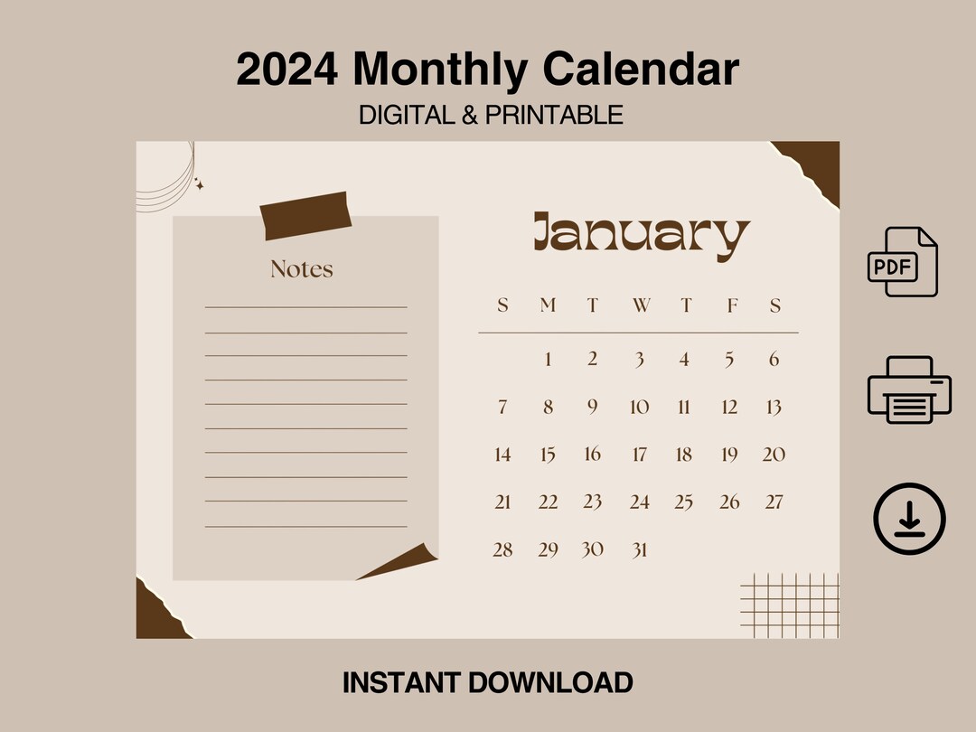 2024 Calendar 2024 Monthly Planner Landscape Monthly Calendar Sunday