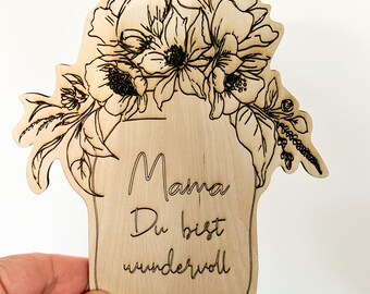Geschenkidee zum Muttertag Postkarte aus Holz für deine Mama