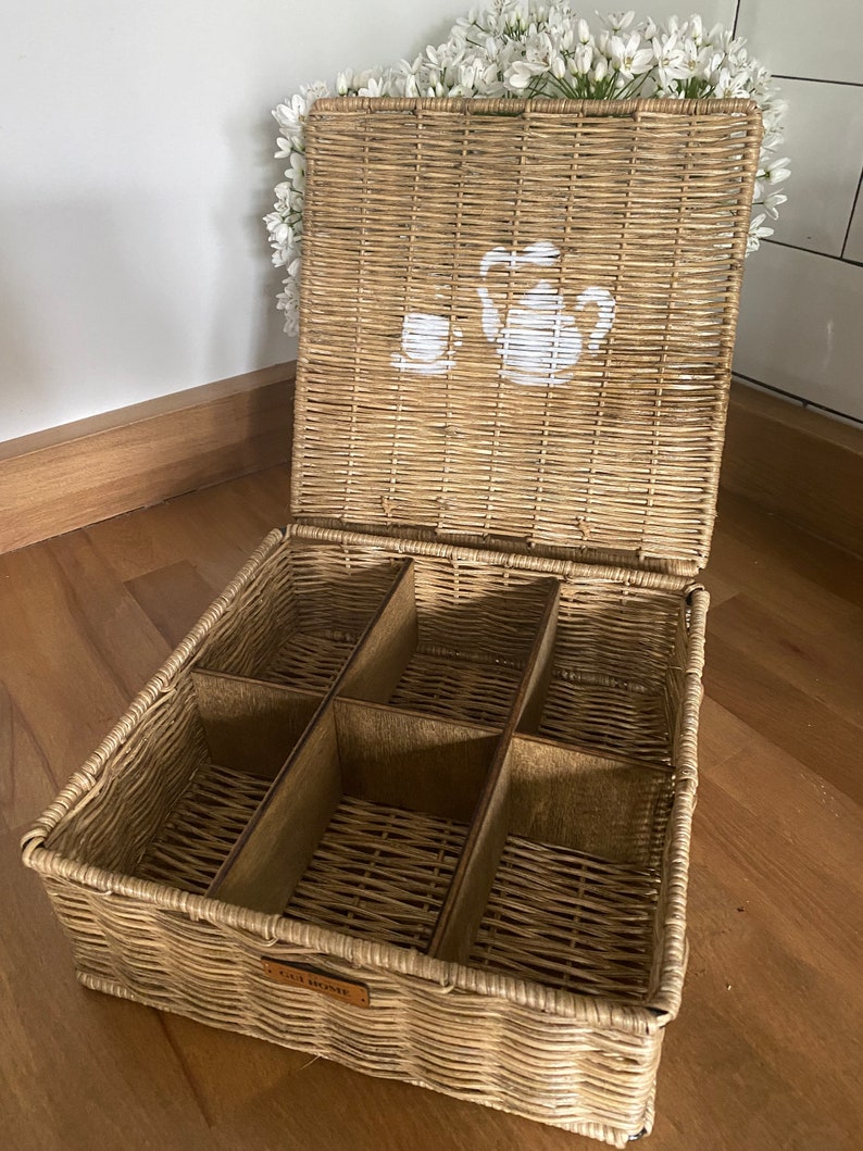 Rattan Tea Box 6 Compartments Tea Bags Organiser Sections Etsy