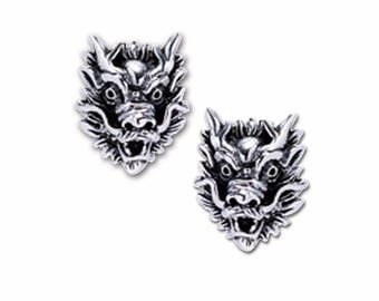 SilverfireUK Dragon Earrings, Detailed Sterling Silver Dragon Studs, Dragons Gothic Earring Jewellery