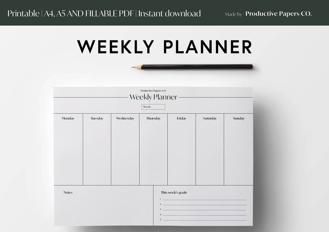 Weekly Planner Landscape Printable Minimalist Weekly Schedule Weekly ...