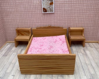 Lundby slaapkamer/bed en nachtkastje voor het poppenhuis