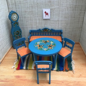 Blue Lundby furniture for the dollhouse / Vintage / Sweden / Dala horse