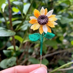 Micro Crochet Sunflower Brooch – Handmade Flower Pin