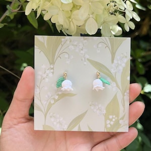 Crochet lily of the valley earrings and studs, flower earrings, micro crochet