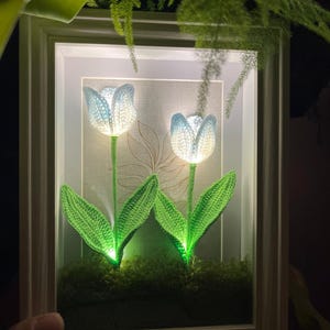 LED Crochet Flower Light – Framed Tulips with Moss Base