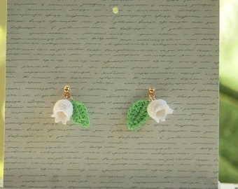 Crochet lily of the valley earrings and studs, flower earrings, micro crochet