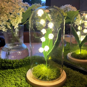 Crochet Lily of the Valley Lamp in a Glass Dome