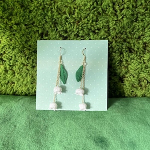 Micro Crochet lily of the valley earrings, flower earrings
