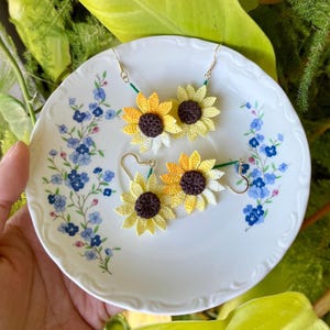 Micro Crochet Sunflower Earrings – Tiny Handmade Sunshine
