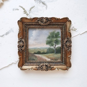 Small oil painting framed, Mini vintage style landscape, French country house decor