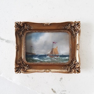 Ship seascape in vintage style frame, Ocean Inspired Decor, Small wall art