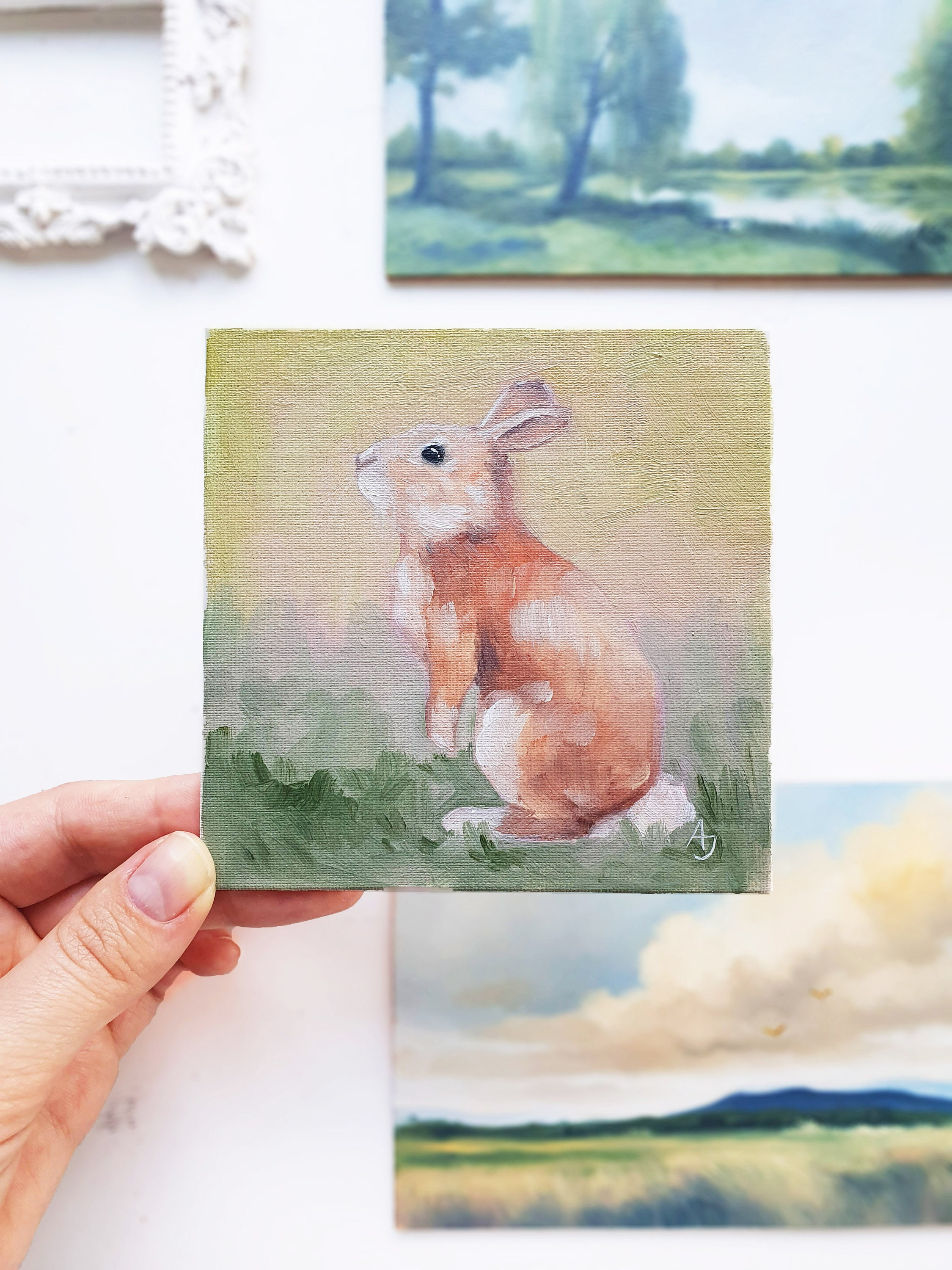 Bunny Oil Painting, Tiny Rabbit Painting, Original Miniature Painting ...