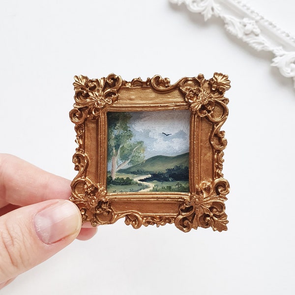 Original miniature oil painting, Hand painted tiny landscape