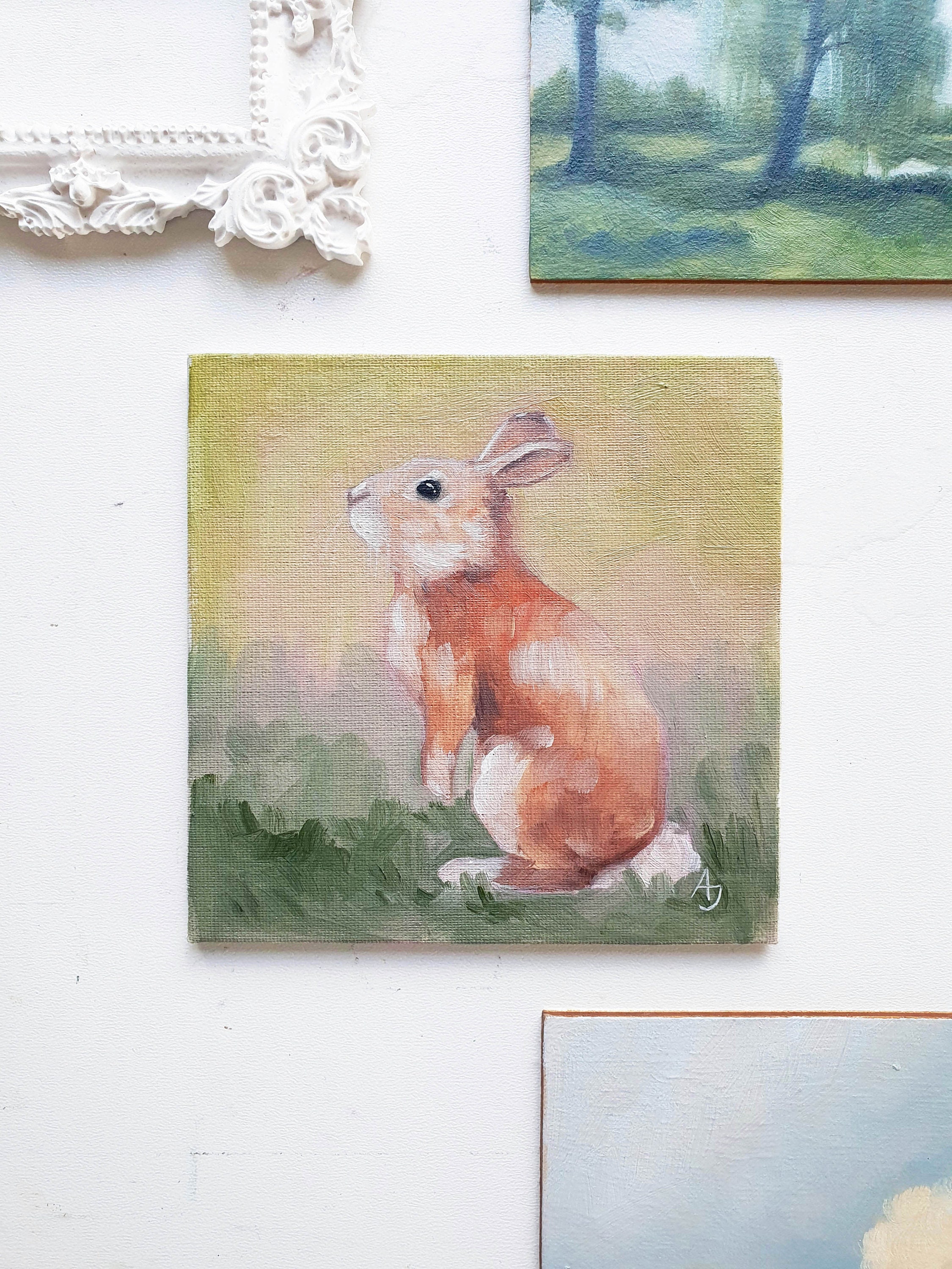 Bunny Oil Painting, Tiny Rabbit Painting, Original Miniature Painting ...
