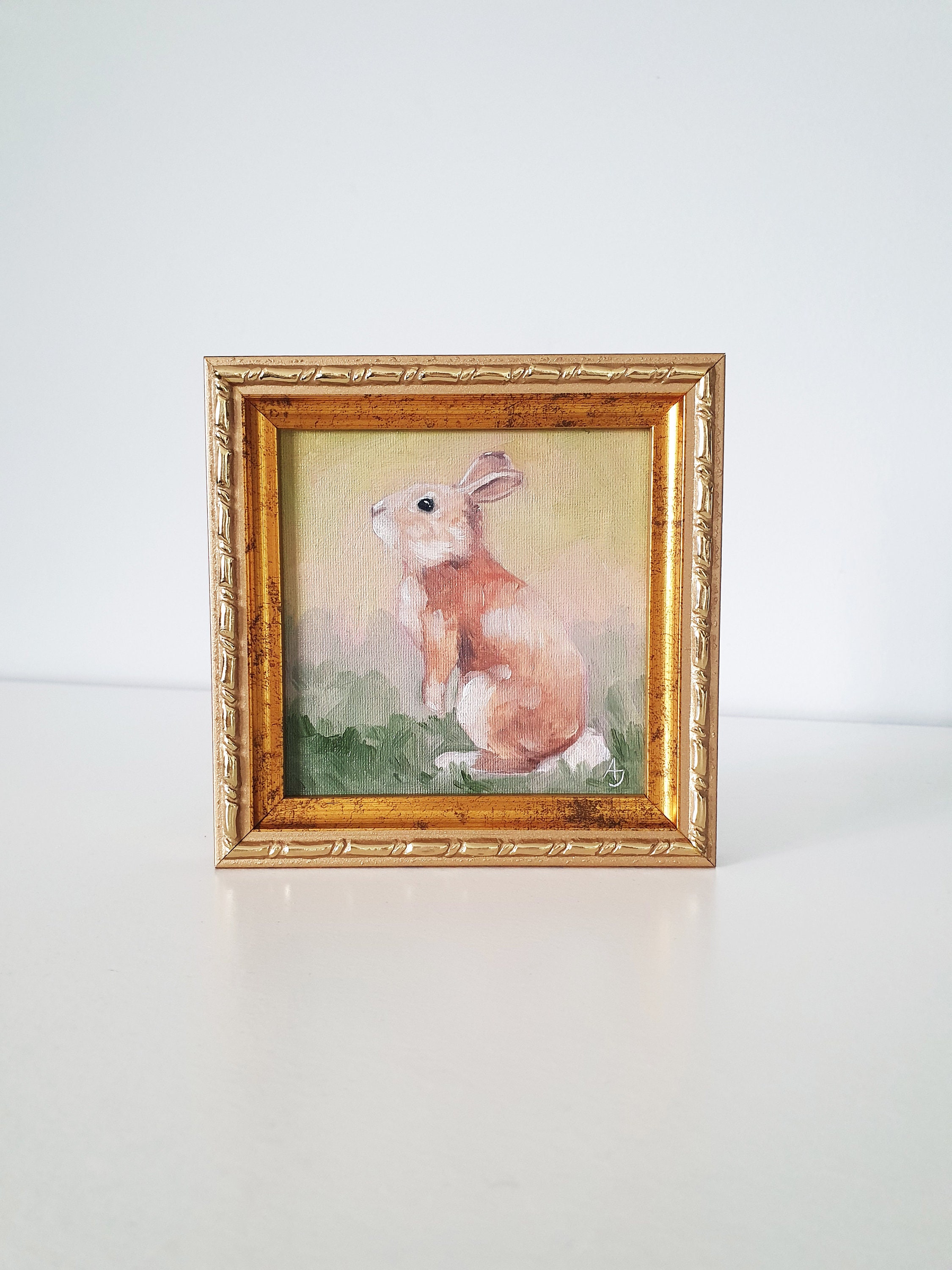 Bunny Oil Painting, Tiny Rabbit Painting, Original Miniature Painting ...
