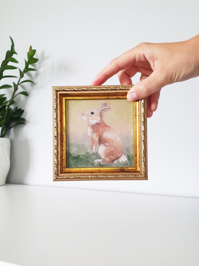 Bunny Oil Painting, Tiny Rabbit Painting, Original Miniature Painting ...