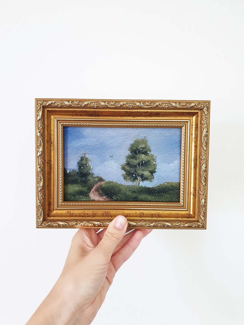 Miniature Serenity: Small Landscape Painting Print, Delicate Wall Decor ...