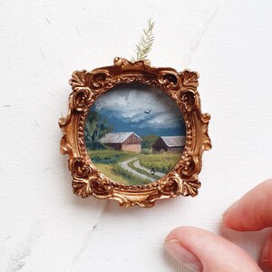 Original mini painting in vintage frame, Hand painted miniature oil painting, Dollhouse wall art