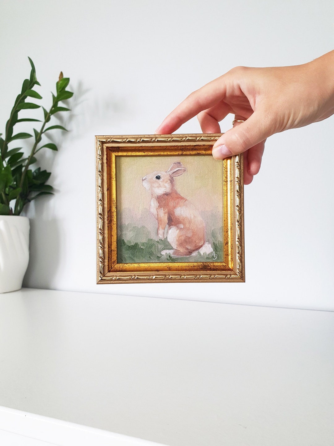 Bunny Oil Painting Tiny Rabbit Painting Original Miniature - Etsy