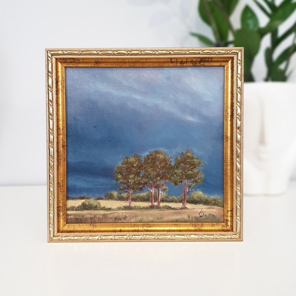 Small framed landscape painting, Handmade original wall art