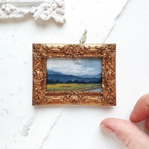 Miniature oil painting in vintage frame, Original hand painted tiny painting