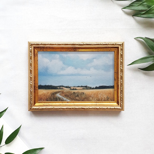Landscape painting print framed, Delicate wall art, Modern farmhouse decor