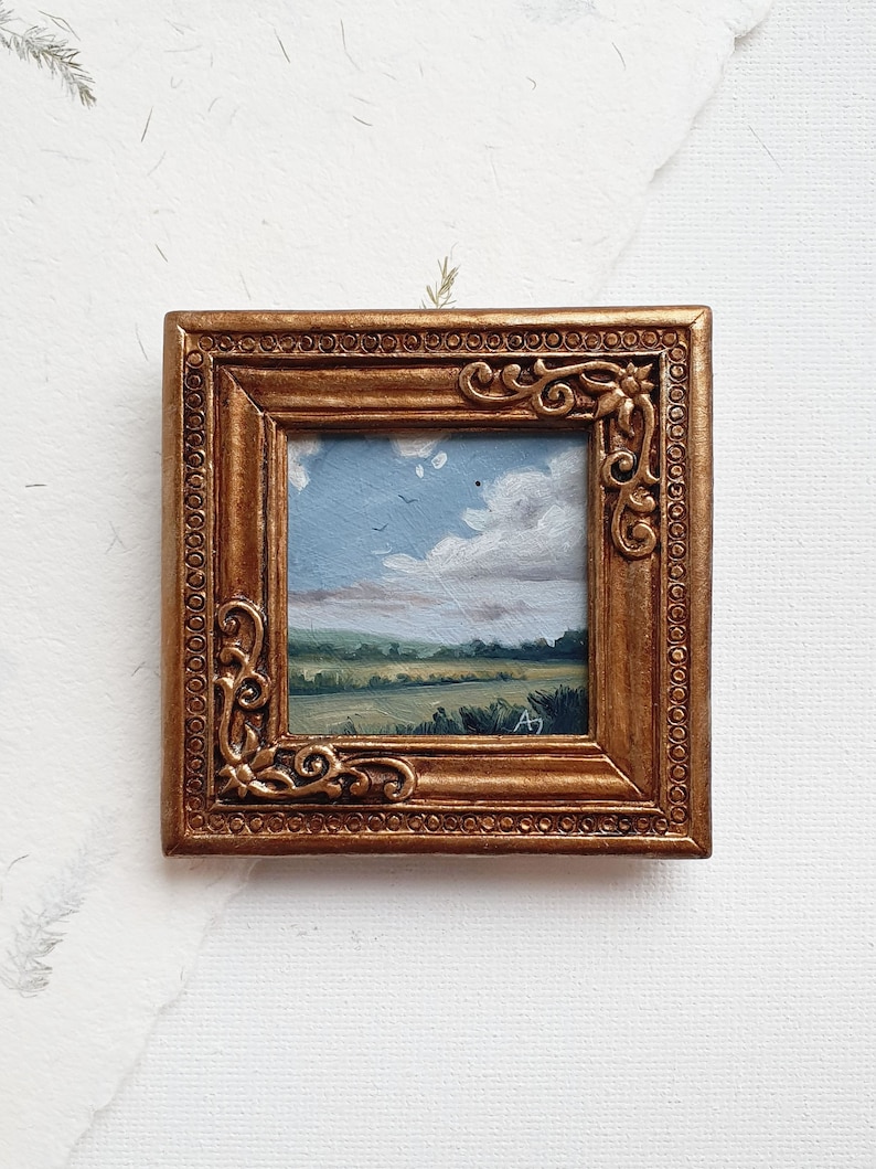 Miniature Painting Framed, Handmade Tiny Artwork in Retro Style Frame ...