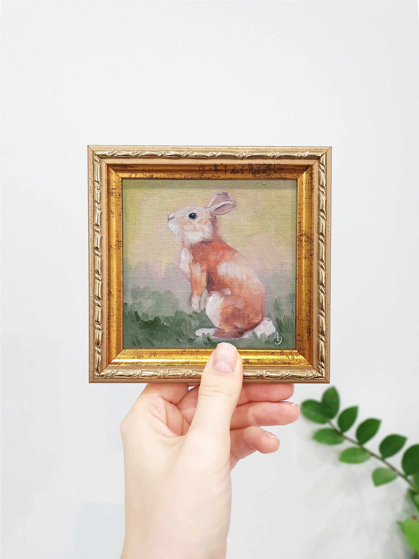 Bunny Oil Painting, Tiny Rabbit Painting, Original Miniature Painting ...