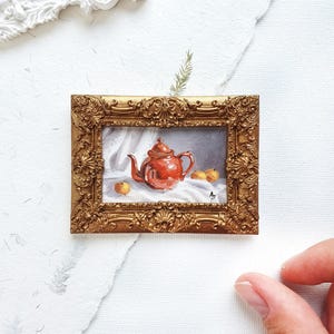 Natura morta in miniatura, Mini dipinto a olio, Decorazione per cucina in miniatura