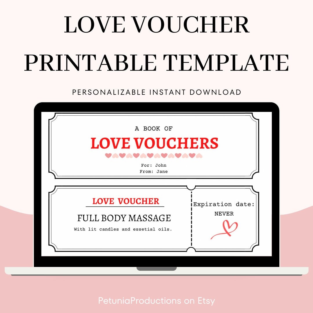 Love Voucher Printable Template | Love Coupon Booklet | Anniversary, Wedding, Birthday ...
