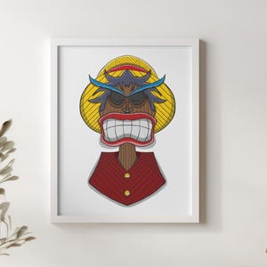 Tiki Monkey D Luffy PNG, Anime Tiki Art Download, One Piece Fan Art, Printable Tribal Skull, 300 DPI Digital File for Sublimation & Merch