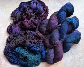 Hand Dyed Yarn “Melancholia” New Glazed Variegated Shade, Assigned Pooling