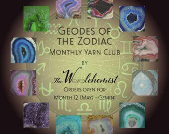 Geodes of the Zodiac Monthly Yarn Club - Month 12: May/Gemini, mystery skein preorder, choose your base and extras