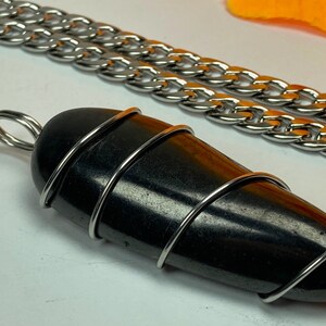 Shungite Pendant with Cuban Link Necklace Stainless wrapped Stone Polished Stone Pendant Genuine Karelian Shungite ShungiteAUTHORITY