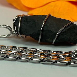 Shungite Pendant with Cuban Link Necklace Stainless wrapped Stone Raw FreeForm Pendant Genuine Karelian Shungite ShungiteAUTHORITY