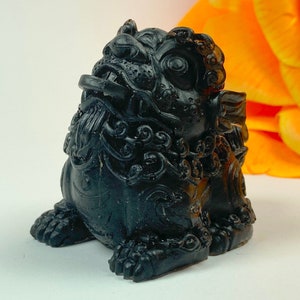 Shungite Asian Dragon Dog figure very detailed dragon dog Foo Dog 2.25” tall custom made resin figure ShungiteAUTHORITY Exclusive.