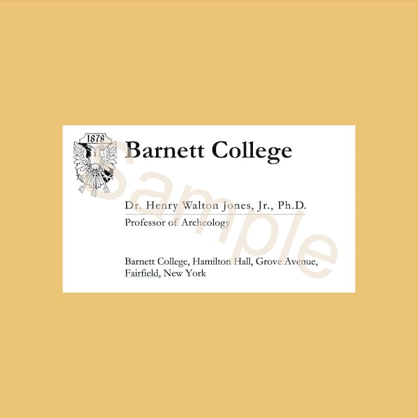 Henry Walton Jones - Indiana Jones Barnett College Prop Business Card Digital Download