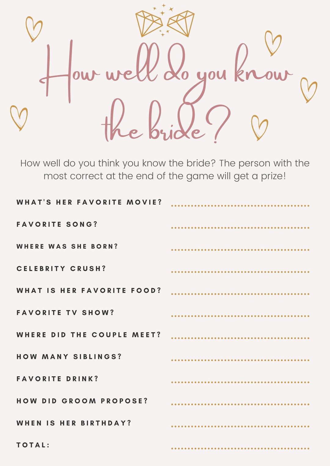 How Well Do You Know the Bride - Etsy