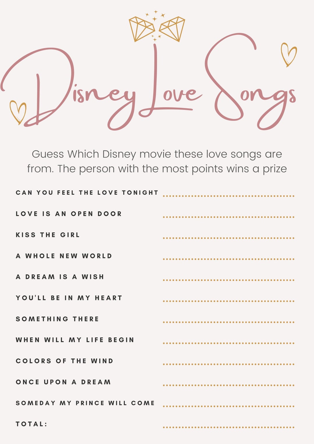 Printable PDF Bridal Shower Game, Love Songs Etsy