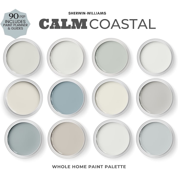 Calm Coastal Paint Color Palette ~ Sherwin Williams Coastal Colors ~ Beach House Colors and Coastal Exterior Paint Colors